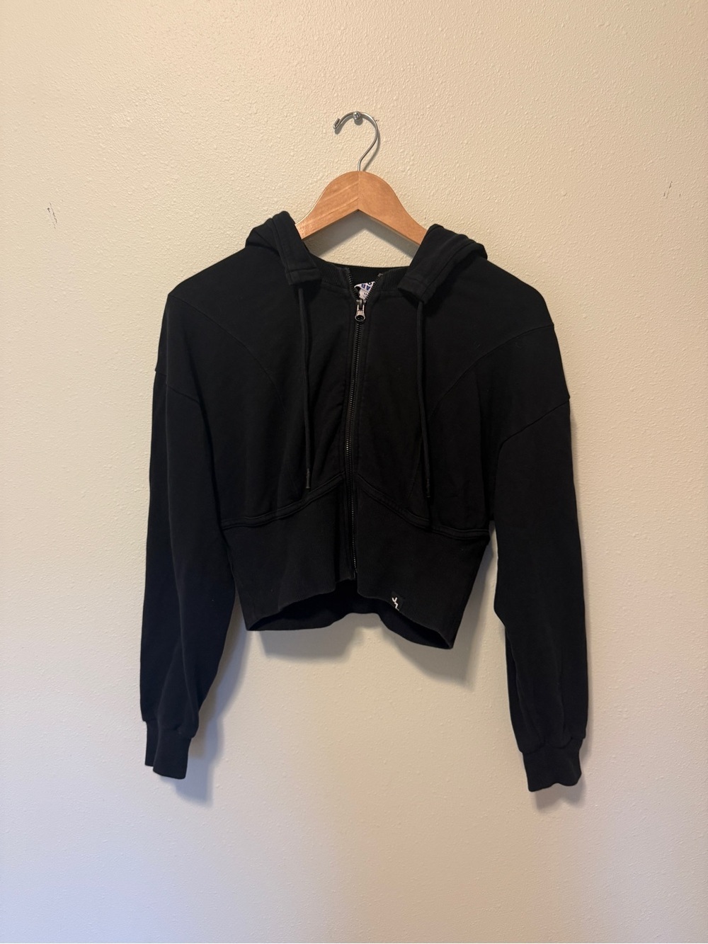 JoyLab Black Cropped Zip-Up Bomber Hoodie